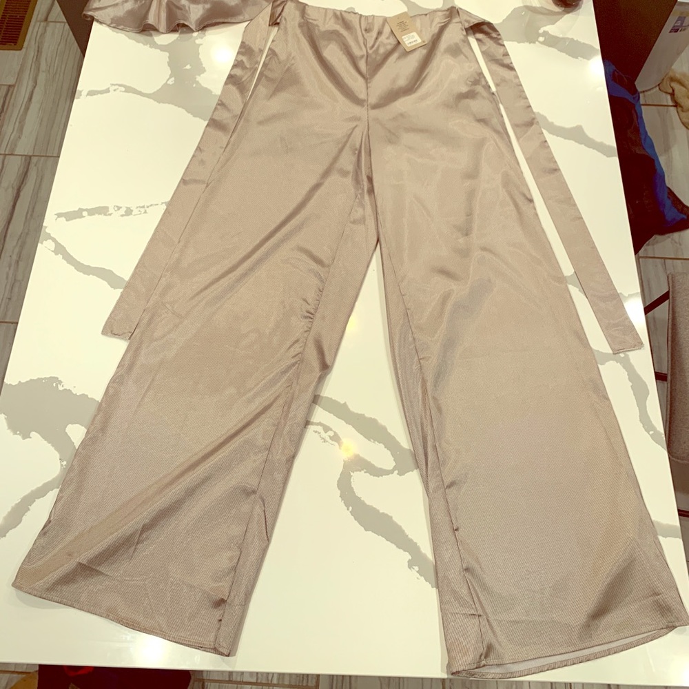 Pinstripe Satin Wide Leg Pant w/ top with